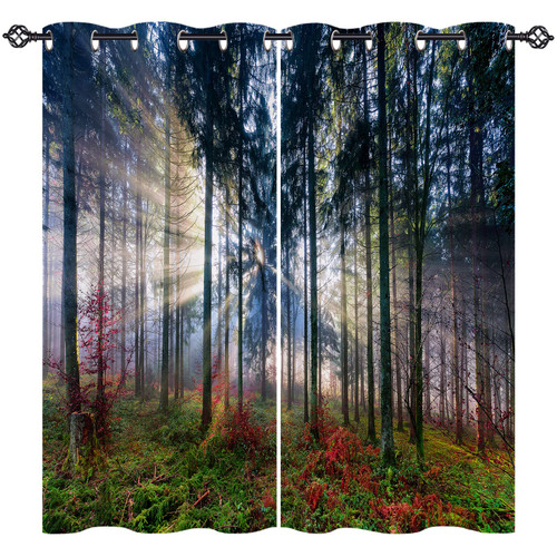ANHOPE Forest Curtains Grommet Blackout Room Darkening Curtains Nature Landscape Woodland Tree Scenery Print Pattern Thermal Insulated Window Drapes for Bedroom Living Room 2 Panels 29.5 x 63 Inch