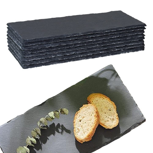 Lingluox 12"x5.5" 8 Pack Black Slate Cheese Board with Natural Edge for Kitchen,Slate Plates Blank Charcuterie Stone Plates for Cake Fruit Meat Appetizers Dried Fruits Display Chalkboard.