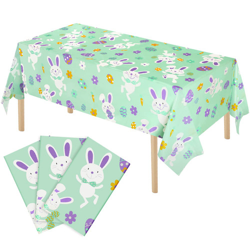 Easter Tablecloth 3 Pieces - 54 x 108 Inch Easter Table Cover Disposable Easter Party Supplies Deacoration Easter Bunnys Plastic Tablecloth for Easter Spring Themed Party Supplies Decoration