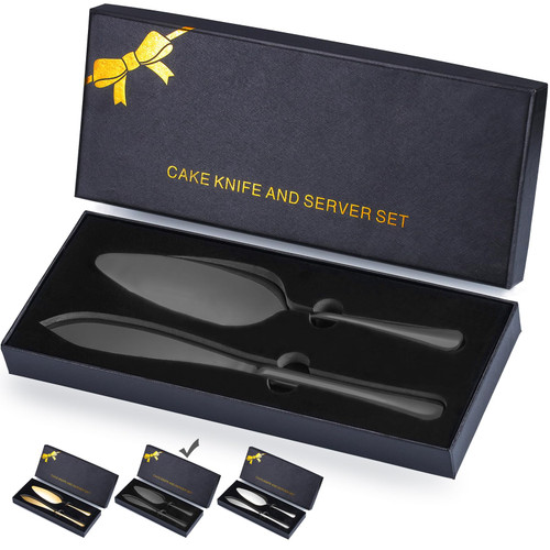 Black Cake Cutting Set with Luxury Gift Box?Stainless Steel Black Cake Pie Pastry Servers, Black Cake Serving Set, Elegant Cake Knife and Server Set Perfect For Wedding, Birthday, Parties and Events
