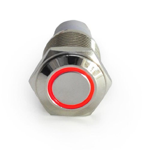 HOTSYSTEM 16mm 12V Red LED Light Ring Self-Return Switch Stainless Steel Reset Push Button Metal Switch for Car SUV Vans Truck Boat Refitting Interior Lighting Klaxon Horn