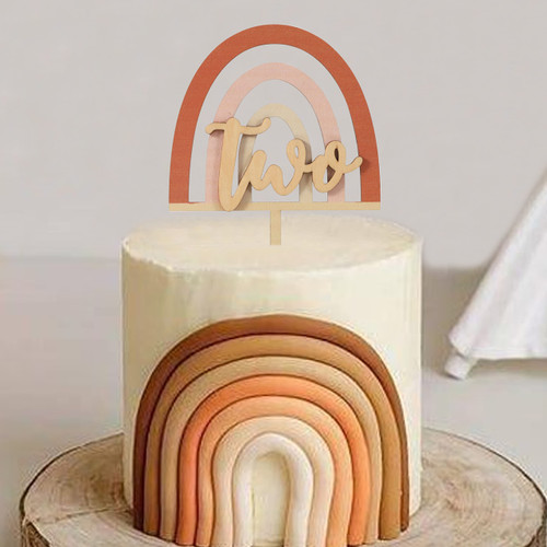 Boho Rainbow Wood Cake Topper - Two groovy Cake Topper, Rainbow Cake Topper,2nd Birthday Party Boho Cake Topper Cake Decoration (BOHO TWO CT)