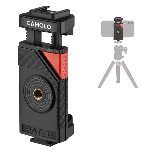 CAMOLO Phone Tripod Mount Quick Release Cold Shoe Smartphone Tripod Mount Phone Holder Phone Clamp Smartphone Tripod Adapter with 1/4" Screw Thread for iPhone Android Camera Tripod Selfie Stick