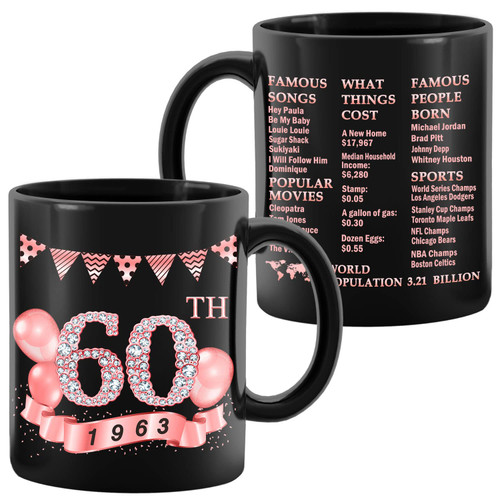 MiCa Direct 60th Birthday Gifts for Women, 1963 Old Time Information-60th Birthday Mug, 60th Birthday Gifts for Women, 60 Year Old Birthday Party decors, Sixty Birthday Mug, Milestone Birthday