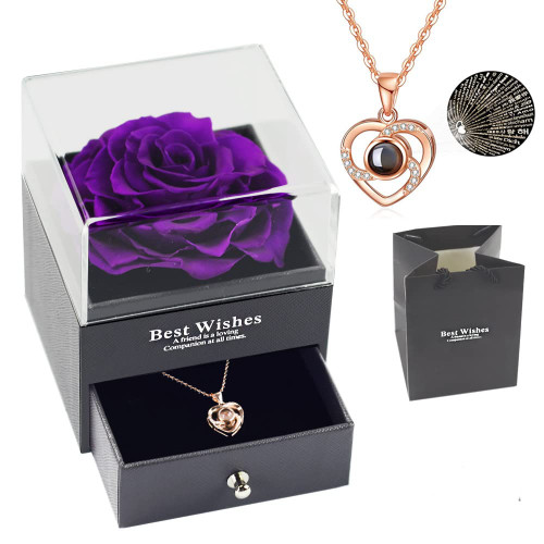 SDFGHG Preserved Real Purple Rose with Love You Necklace in 100 Languages Gift Set, Enchanted Real Rose Flower for Valentine's Day Anniversary Wedding Bthday Romantic Gifts for her SDFGHG Preserved Real Purple Rose with Love You Necklace in 100 Languages Gift Set, Enchanted Real Rose Flower for Valentine's Day Anniversary Wedding Bthday Romantic Gifts for her