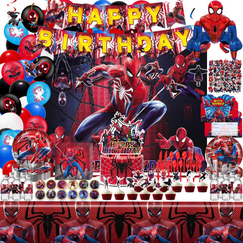 Spider Birthday Party Decorations, Super Hero Party Supplies, Spider Theme Style Party Suit Include Banner?Backdrop?Tablewares?Cupcake Toppers?Balloons?Stickers?Invitation Card Spider Party Favors for Girls Boys Spider Birthday Party Decorations, Super Hero Party Supplies, Spider Theme Style Party Suit Include Banner?Backdrop?Tablewares?Cupcake Toppers?Balloons?Stickers?Invitation Card Spider Party Favors for Girls Boys