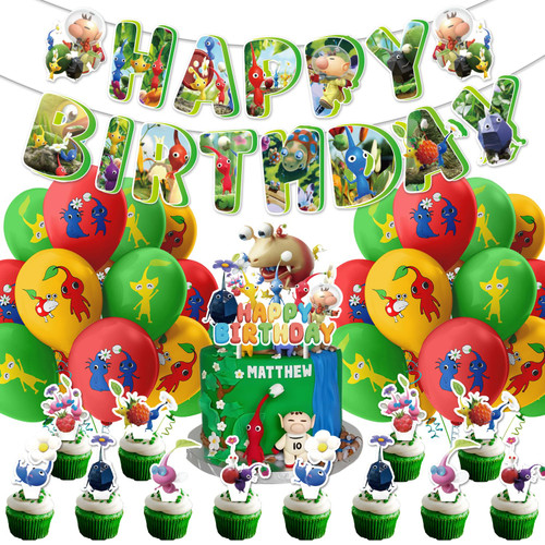 Pikmin birthday party supplies,Pikmin party including cake caps, cupcake caps, flags, Latex Balloons, It is very suitable for boy's and girl themed birthday party supplies. Pikmin birthday party supplies,Pikmin party including cake caps, cupcake caps, flags, Latex Balloons, It is very suitable for boy's and girl themed birthday party supplies.