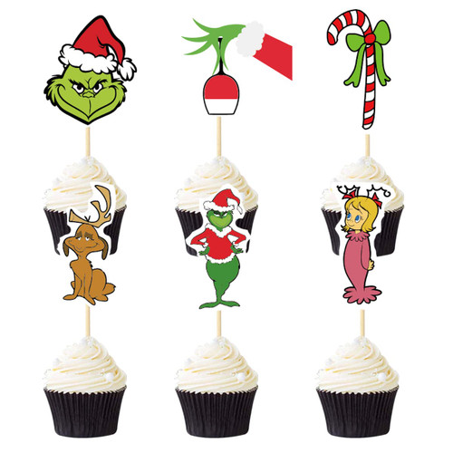 48PCS Christmas Cupcake Toppers for Kids Birthday Party Cake Decoration