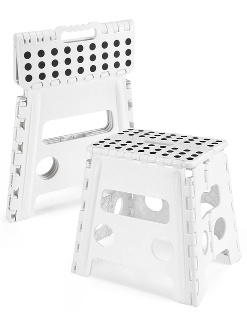 Dyforce Non-Slip Folding Step Stool - 13 inch Height Heavy Duty Foldable Stool for Adults Kids, Plastic Step Stool Camping Stepping Stool - White