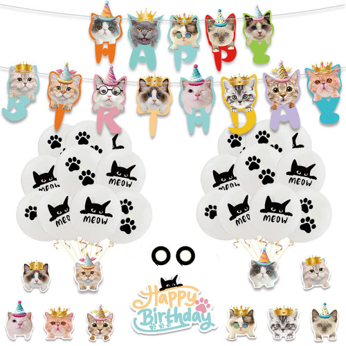 32pcs Cat Birthday Party Supplies Cute Cat Party Decorations Includes Cat Happy Birthday Banner, Cake Toppers and Balloons 32pcs Cat Birthday Party Supplies Cute Cat Party Decorations Includes Cat Happy Birthday Banner, Cake Toppers and Balloons