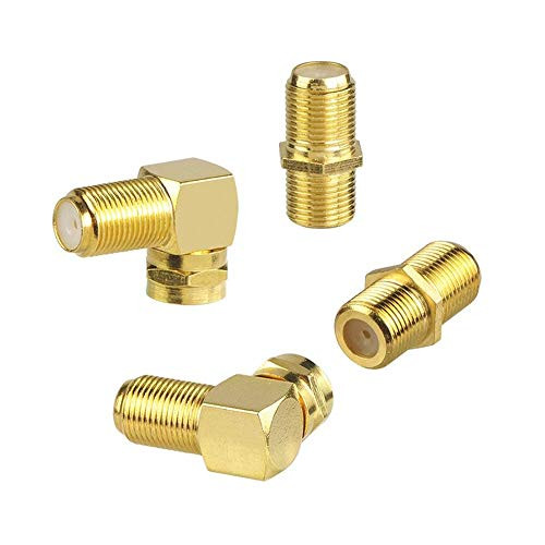 VCE (4-Pack) Gold Plated F-Type Coaxial RG6 Connector & Right Angle F-Type Coaxial RG6 Adapter Cable Extension Adapter Connects Two Coaxial Video Cables