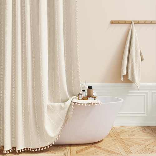 BTTN 78 Inch Long Shower Curtain - Boho Farmhouse Linen Thick Striped Fabric Shower Curtain Set with Plastic Hooks, Tall Rustic Country Luxury Cloth Shower Curtains for Bathroom - Cream/Beige - 72x78 BTTN 78 Inch Long Shower Curtain - Boho Farmhouse Linen Thick Striped Fabric Shower Curtain Set with Plastic Hooks, Tall Rustic Country Luxury Cloth Shower Curtains for Bathroom - Cream/Beige - 72x78