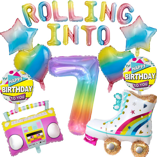 Skating Birthday Decoration Rolling into 7 Birthday Decoration Skate Party Decoration 90s Party Balloons Roller Skating Party Decoration Throwback Hip Hop Retro Theme Decor Roller Skate Party Supplies