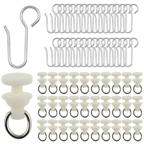 AYLIFU-30pcs Stainless Steel Curtain Track Hook and 30pcs Curtain Track Glider Rail Hook Roller Used for Most Types of Curtains