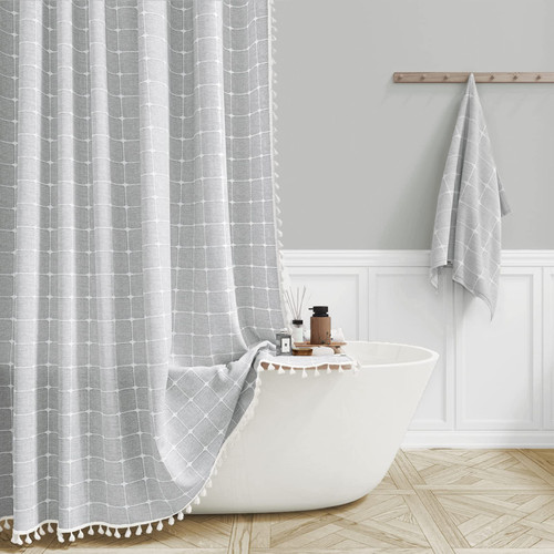 BTTN 78 Inch Long Shower Curtain - Boho Farmhouse Linen Ultra Thick Fabric Shower Curtain Set with Plastic Hooks, Tall Rustic Country Luxury Cloth Shower Curtains for Bathroom Decor, Gray/Grey, 72x78 BTTN 78 Inch Long Shower Curtain - Boho Farmhouse Linen Ultra Thick Fabric Shower Curtain Set with Plastic Hooks, Tall Rustic Country Luxury Cloth Shower Curtains for Bathroom Decor, Gray/Grey, 72x78