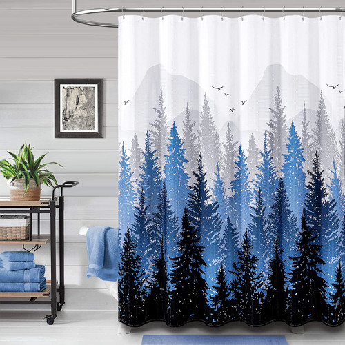 Dynamene Extra Long Shower Curtains, 72x96 Inches Long Misty Mountain Forest Nature Fabric Shower Curtains for Bathroom, Tall Modern Shabby Chic Waterproof Cloth Shower Curtain Set with 12 Hook, Blue Dynamene Extra Long Shower Curtains, 72x96 Inches Long Misty Mountain Forest Nature Fabric Shower Curtains for Bathroom, Tall Modern Shabby Chic Waterproof Cloth Shower Curtain Set with 12 Hook, Blue