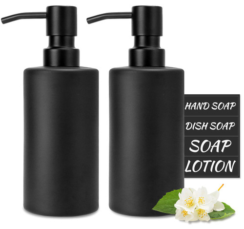 GMISUN Black Soap Dispenser, Hand Soap Dispenser Bathroom, 2 Pack Hand and Dish Soap Dispenser Set for Kitchen, 12oz Glass Liquid Soap and Lotion Dispenser with Stainless Steel Pump, Refillable