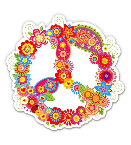 Floral Peace Sign Pretty - 5" Vinyl Sticker - for Car Laptop I-Pad - Waterproof Decal