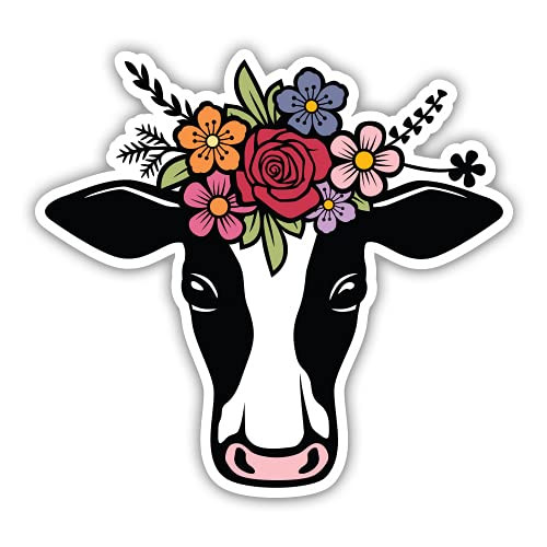 GT Graphics Express Pretty Floral Cow Country Floral - 5 Inch Vinyl Sticker - for Car Laptop I-Pad - Waterproof Decal