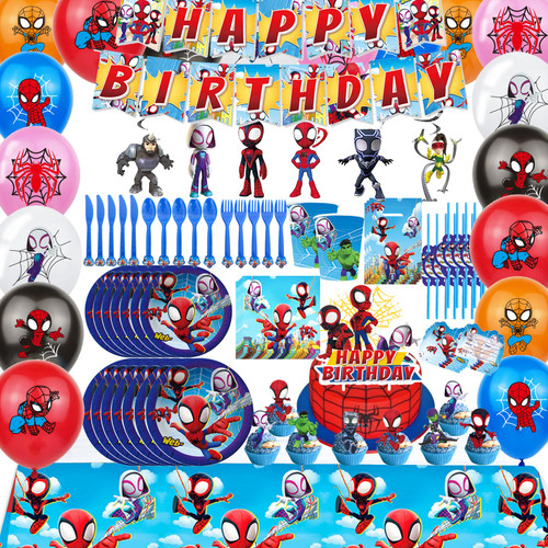 Spidey And His Amazing Friends Spider Party Favor Decorations, Spider Birthday Party Supplies, Spoons, Fork, Knife, Plates, Cups, Table Covers, Banner, Napkins, Cake Toppers, Balloons, Tablecloth for Kids Boy and Girls Spidey And His Amazing Friends Spider Party Favor Decorations, Spider Birthday Party Supplies, Spoons, Fork, Knife, Plates, Cups, Table Covers, Banner, Napkins, Cake Toppers, Balloons, Tablecloth for Kids Boy and Girls