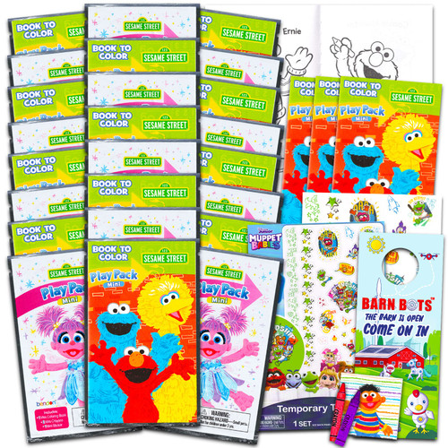 Sesame Street Mini Party Favors Set for Kids - Bundle with 24 Mini Elmo Grab n Go Play Packs with Coloring Pages, Stickers and More (Sesame Street Birthday Party Supplies)