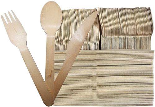Perfect Stix Wooden Cutlery Set 600CT. Wooden Forks (Pack of 250), Wooden Spoons (Pack of 250), Wooden Knifes (Pack of 100), 6" Forks, Spoons & Knifes