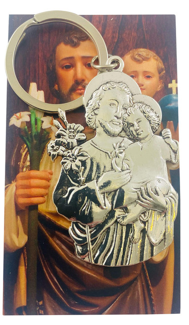 Saint Joseph Keychain Fathers Prayer Set with Holy Card and Key Chain