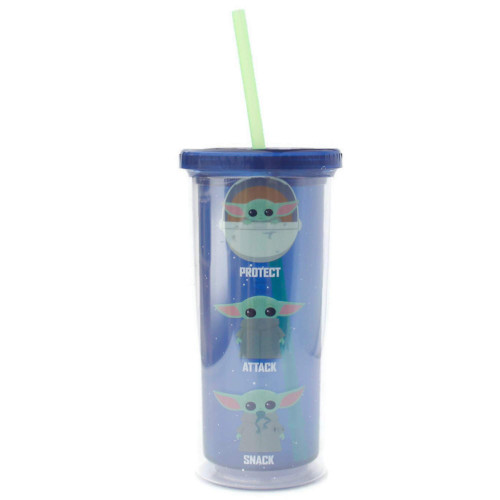 Silver Buffalo Star Wars The Mandalorian The Child Protect Attack Snack Plastic Cold Cup with Lid and Straw, 20 Ounces