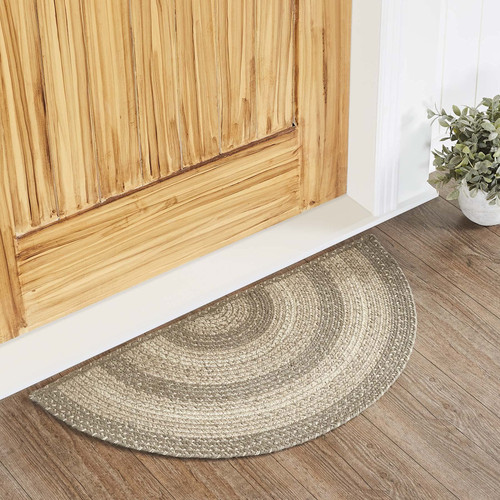 VHC Brands Cobblestone Rug with PVC Pad, Jute Blend, Half Circle, Tan Grey White, 16.5x33 inches VHC Brands Cobblestone Rug with PVC Pad, Jute Blend, Half Circle, Tan Grey White, 16.5x33 inches