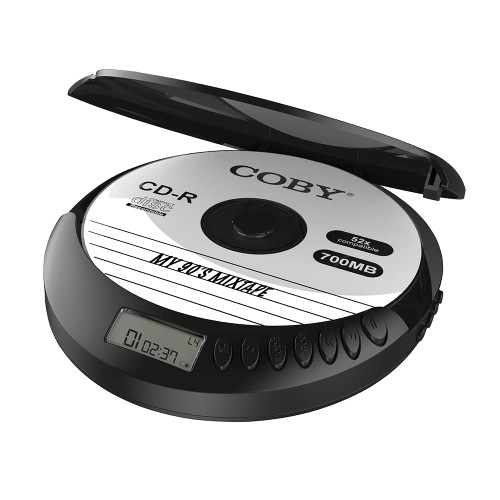 Coby Bluetooth CD Player Portable, FM, AUX, MP3 Anti-Skip Compact Discman | Lightweight Portable CD Player with Headphones | HP Jack, Rech Batt, 6 Hours Play | Portable CD Player for Car, Home, Travel