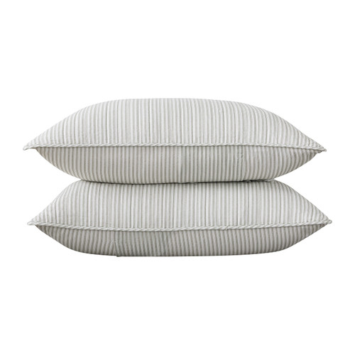 Soul & Lane Quilted Ticking Stripe White Pillow Shams: Set of 2 Standard Size (20" x 26"): Farmhouse Cotton Sham Covers, Lodge Bedding Sham for Standard Size Pillows, Vintage Bed Set in Gray Stripes