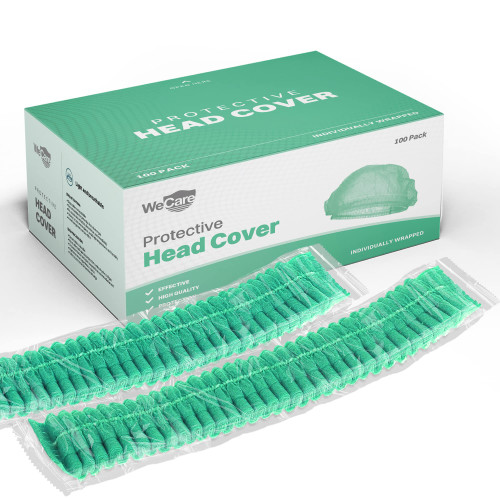 Hair Nets Food Service, 100 Pack Individually Wrapped Disposable Green Bouffant Hair Net for Women and Men - Nurse Surgical Cap, Protective Head Cover