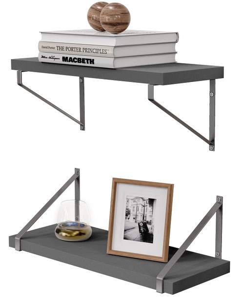 AMADA HOMEFURNISHING Wall Shelves, Floating Shelf Bracket for Bathroom, Living Room, Bedroom, Kitchen, Home, Office, Book Shelves for Wall Decor, Set of 2, Grey - AMFS11B1