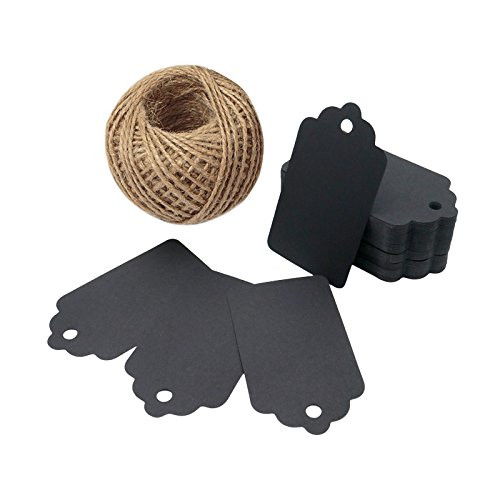 Gift Tags,Black Kraft Paper Tags for Wedding,100 Pcs Craft Hang Tags with Free 100 Feet Natural Jute Twine