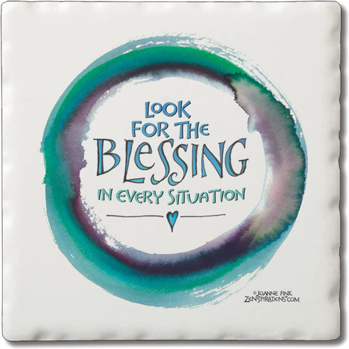 Absorbent Stone Tumbled Tile Coasters, Look for Blessing, Set of 4
