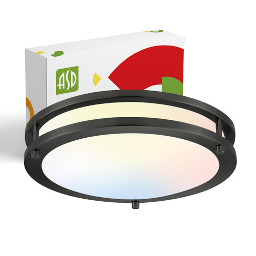 ASD LED Close to Ceiling Flush Mount Light Fixture | Frosted Round Double Ring Lighting Lamp | 12 Inch 20W 120V 1550LM 3000K/4000K/5000K Adjustable | Dimmable, Energy Star, ETL | Black