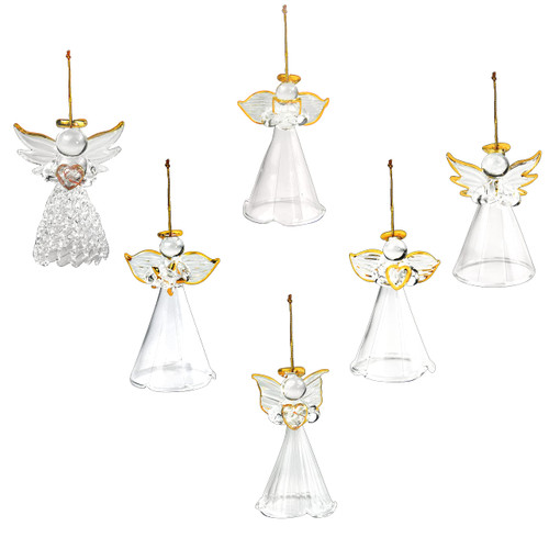 12 Pcs Glass Angel Christmas Ornaments for Christmas Tree Decoration - 2.5 Inch Small (Set of 12) Clear Spun Glass Religious Angel Figurine by 4E's Novelty