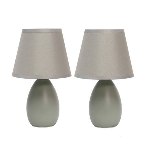 Simple Designs LT2009-GRY-2PK Mini Egg Oval Ceramic Table Desk Lamp 2 Pack Set, Gray