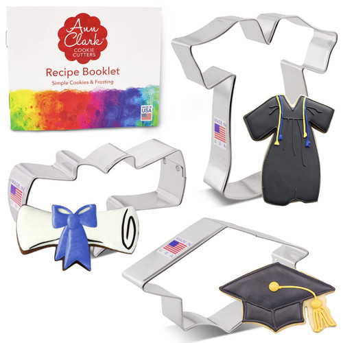 2023 Graduation Cookie Cutter Set 3-pcs Graduation Cap, Diploma and Graduation Gown Made in USA by Ann Clark