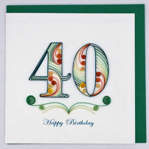 40th Birthday Quilling Greeting Card 6x6" with Envelope. Blank Inside. Hand-Made. Suitable for Framing.