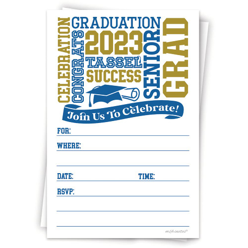 Blue 2023 Graduation Invitations With Envelopes (20 Count) - Grad Party Invites For High School and College