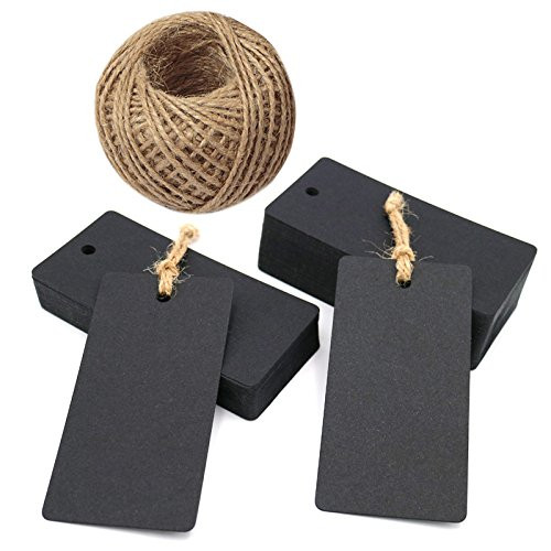 100 PCS Black Kraft Paper Gift Tags,Rectangular Wedding Favor Kraft Hang Tags,Luggage Tags with 100 Feet Jute Twine