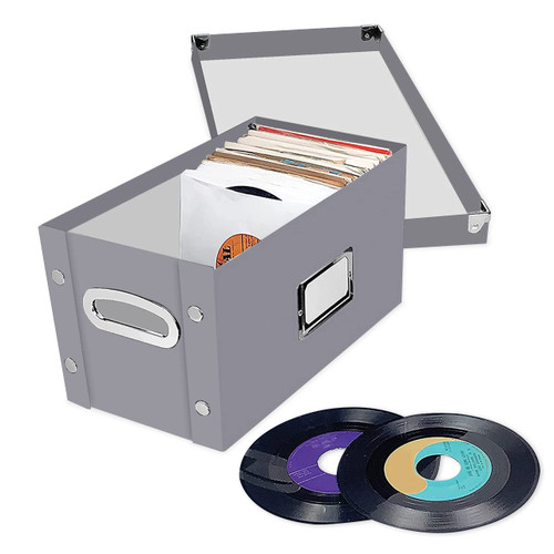 Snap-N-Store Vinyl Record Storage Box - Pack of 1-8.25 x 7.5 x 14.5 Inch LP Holder with Lid for 7-inch Records - Crate Holds up to 75 Vinyl Albums - Ultimate Gray