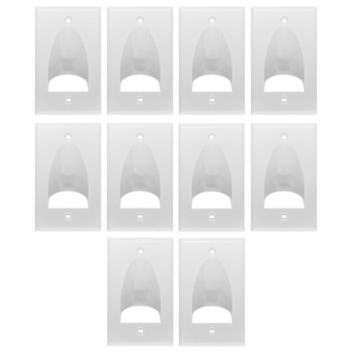 ChaosssCo Low Voltage Single 1-Gang Cable Pass Through Wall Plate - White (10 Pack)
