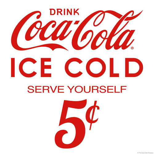 Retro Planet.com - Drink Coca Cola Ice Cold 5 Cents, Cut Out Vinyl Sticker, Peel and Stick Decal, Vintage Classic American Wall Art, 16 x 16 in