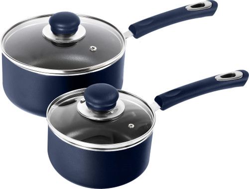 Utopia Kitchen Nonstick Saucepan Set - 1 Quart and 2 Quart - Glass Lid - Multipurpose Use for Home Kitchen or Restaurant (Midnight Blue)