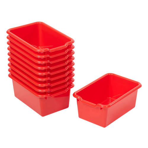 ECR4Kids Scoop Front Storage Bins, Multipurpose Organization, Red, 10-Piece