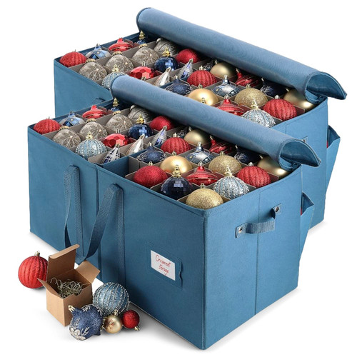 Hearth & Harbor Large Christmas Ornament Storage Box With Adjustable Dividers - Ornament Storage Container For 128 Holiday Ornaments or Decorations