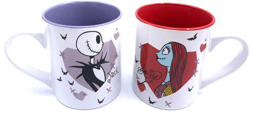 Disney Tim Burton's The Nightmare Before Christmas Jack and Sally Ceramic Mug Set of 2-14 oz