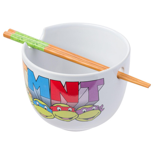 Silver Buffalo TMNT Faces Logo Boxed Ceramic Ramen Bowl with Chopsticks, 20 Ounces, Purple/Multi